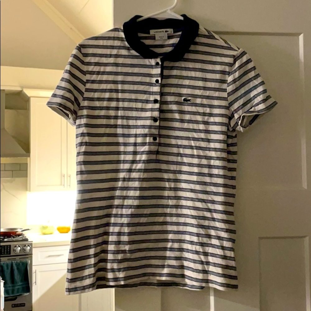 Lacoste Slim Fit Stripe Pique Polo Navy/White 40